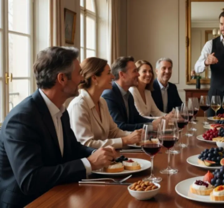 Atelier de dégustation de vin avec verres alignés sur une table élégante.