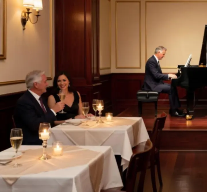 Artiste jouant en live dans un espace restaurant intimiste.