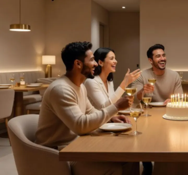 Table d'anniversaire élégante avec décoration chaleureuse au restaurant Jackpot En Ligne